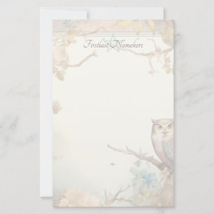 Create Your Own Mystical Owl Peach Blue Floral Stationery
