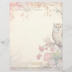 Create Your Own Mystical Owl Pink Tropical Floral Custom Letterhead