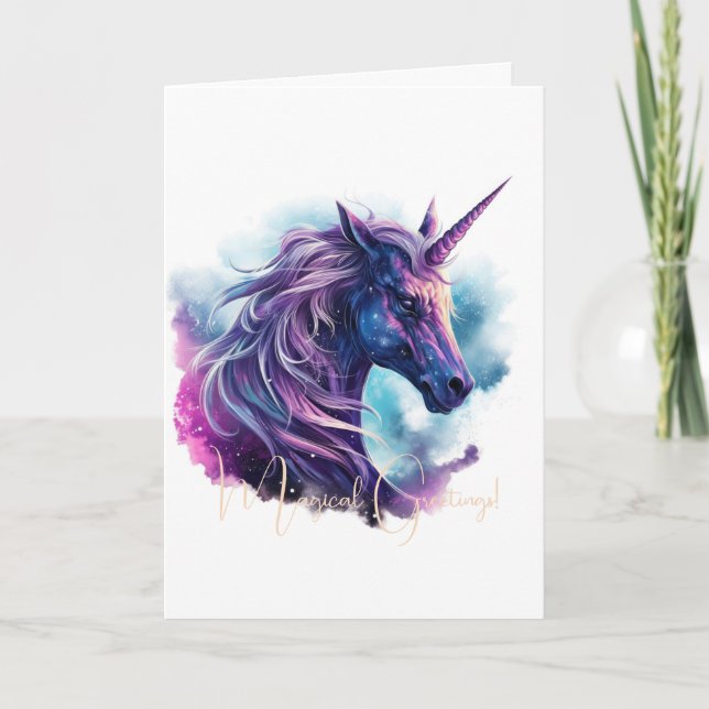 Create Your Own Mythical Purple Unicorn Card (Front)