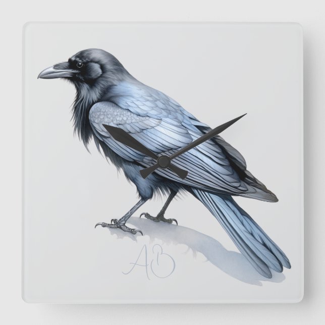 Create Your Own Mytsical Blue Raven Square Wall Clock (Front)