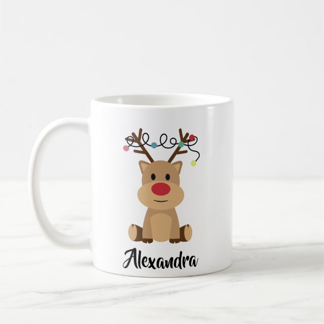 Create Your Own Name Funny Reindeer Christmas  Coffee Mug (Left)