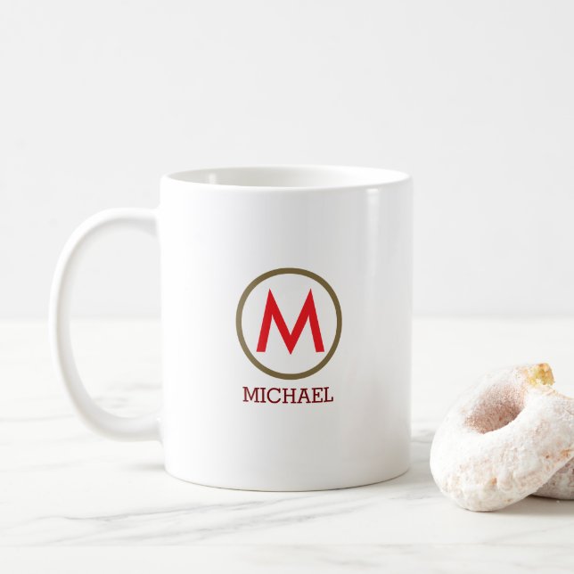 Create Your Own Name Monogram Red Coffee Mug (With Donut)