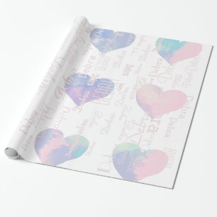create your own name pattern watercolored hearts wrapping paper