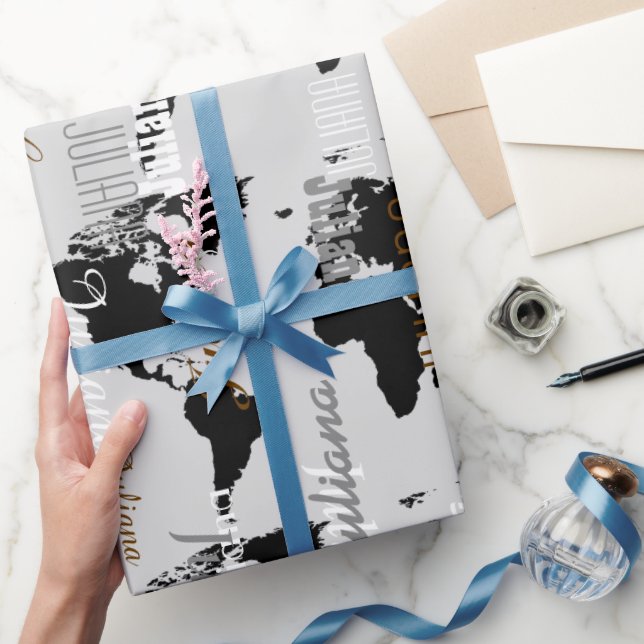 create your own name pattern . world maps wrapping paper (Gifting)