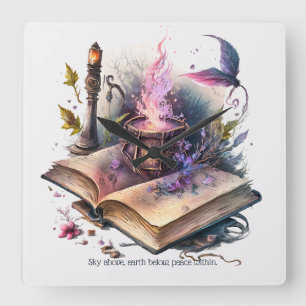 Create Your Own Nature Magic Spell Book Square Wall Clock