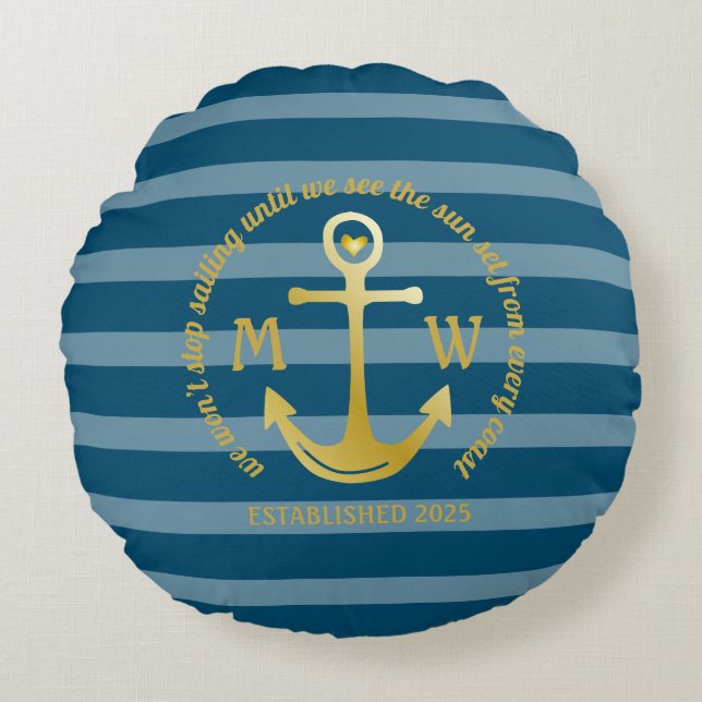 Create Your Own Nautical Anchor Heart Coastal Logo Round Cushion (Front)