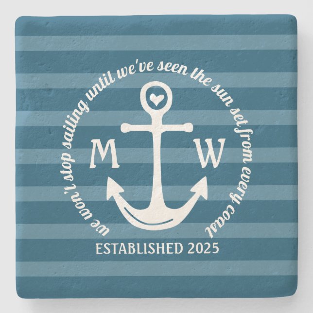 Create Your Own Nautical Anchor Heart Coastal Logo Stone Coaster (Front)