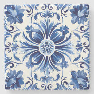 Create Your Own Navy Blue Talavera Style Tile Stone Coaster