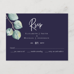 Create Your Own Navy White Eucalyptus RSVP Postcar Postcard