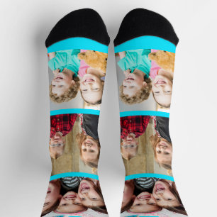 Create Your Own Neon Blue Frame 3 Photo Collage Socks