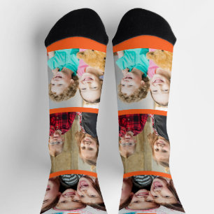 Create Your Own Neon Orange Line 3 Photo Collage Socks