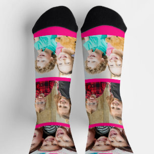 Create Your Own Neon Pink Frame 3 Photo Collage Socks