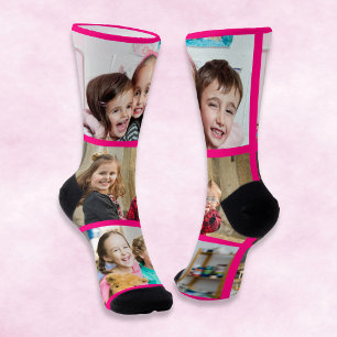 Create Your Own Neon Pink Frame 3 Photo Collage Socks