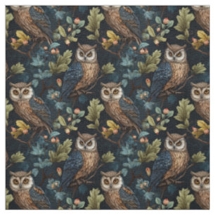 Create Your Own Night Owls Pine Trees Blue Fabric