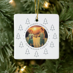 Create your own nordic family photo christmas ceramic ornament