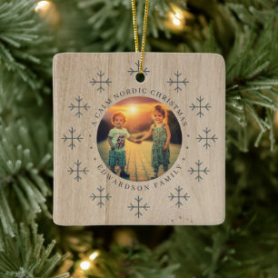 Create your own nordic family photo christmas ceramic ornament