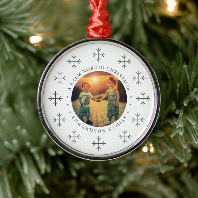 Create your own nordic family photo christmas metal ornament (Tree)