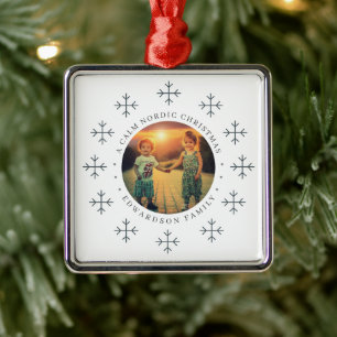 Create your own nordic family photo christmas metal ornament