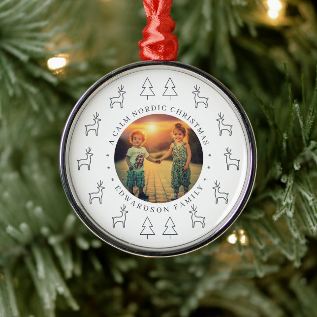 Create your own nordic family photo christmas metal ornament (Tree)