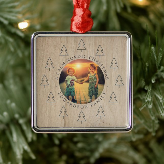 Create your own nordic family photo christmas metal ornament (Tree)