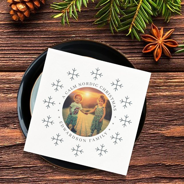 Create your own nordic family photo christmas napkin (Create your own family photo Nordic christmas napkins.)