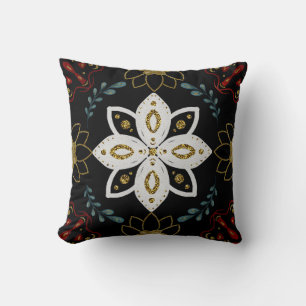 Create Your Own Nordic Red Blue Gold Floral Motifs Cushion