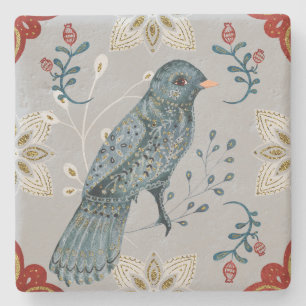 Create Your Own Nordic Style Yule Blue Bird Stone Coaster
