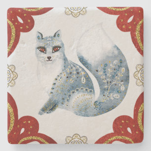 Create Your Own Nordic Style Yule Blue Fox Stone Coaster