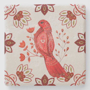 Create Your Own Nordic Style Yule Floral Cardinal Stone Coaster