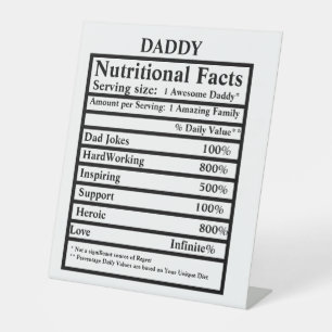 Create your own nutritional facts Fathers day Pedestal Sign