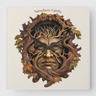 Create Your Own Oak Tree Green Man Square Wall Clock