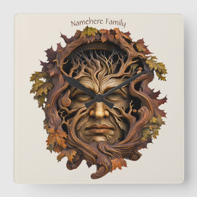 Create Your Own Oak Tree Green Man Square Wall Clock (Front)