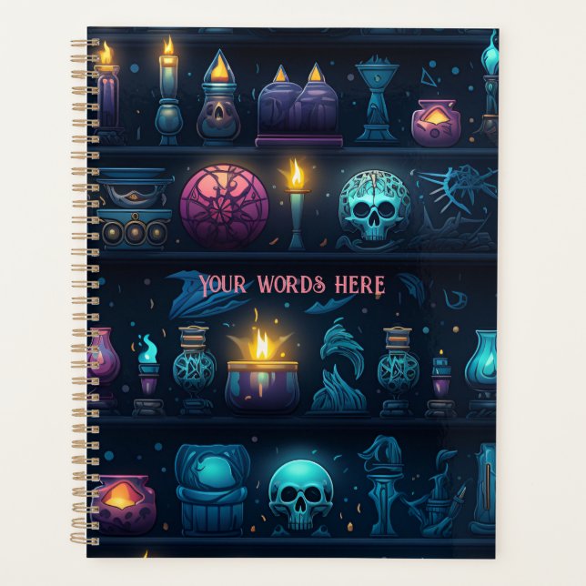 Create Your Own Occult Candles & Skulls Blue Planner (Front)