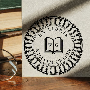 Create your own Open Book Monogram Ex Libris Self-inking Stamp