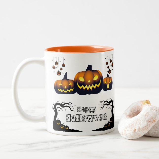 Create Your Own Orange Happy Halloween Mug (With Donut)