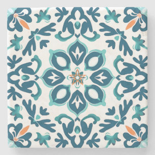 Create Your Own Orange Teal Faux Talavera Stone Coaster
