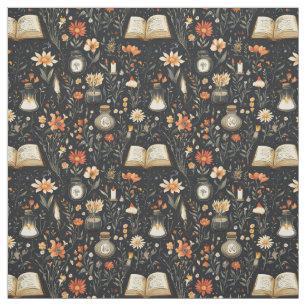 Create Your Own Orange Wildflowers Dark Grey Fabric