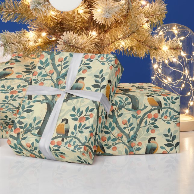Create Your Own Oriole Birds Fruit Tree Wrapping Paper (Holidays)