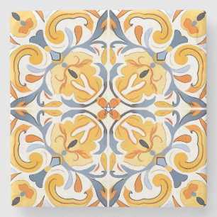Create Your Own Ornamental Orange Grey Yellow Stone Coaster