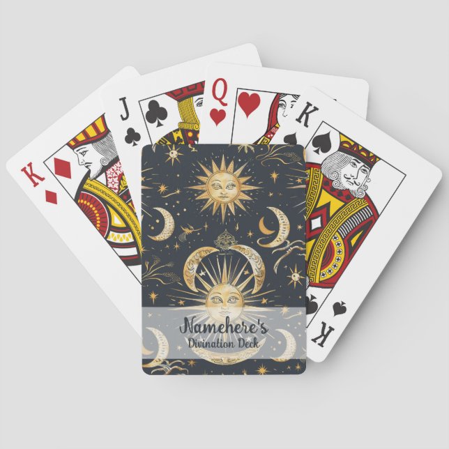 Create Your Own Ornate Celestial Blue & Gold Playing Cards (Back)