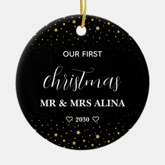 Create Your Own Our First Christmas Married Ceramic Ornament (Front)