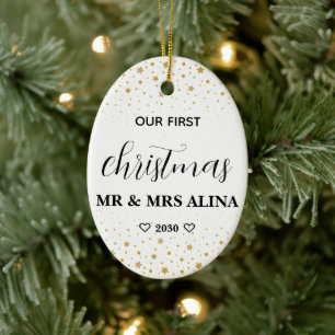Create Your Own Our First Christmas Married Ceramic Ornament