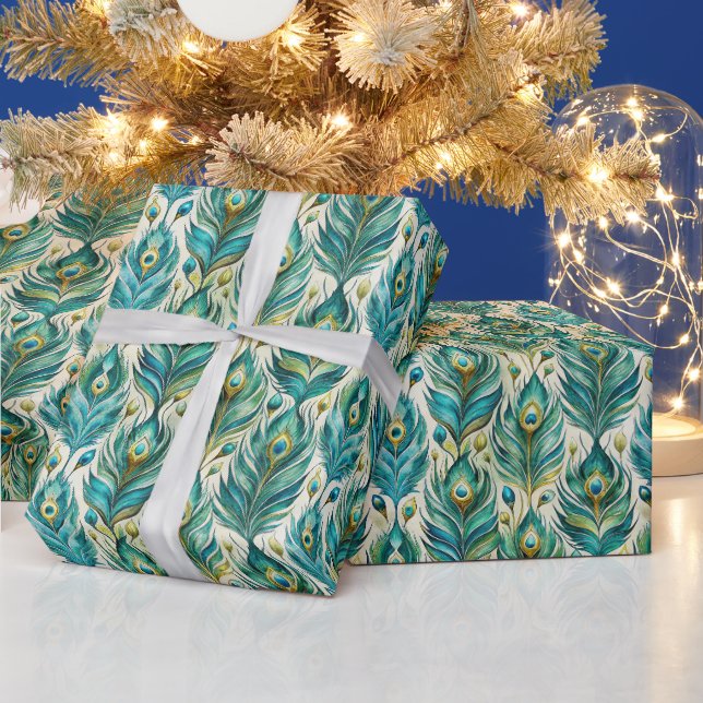 Create Your Own Painted Peacock Feathers Wrapping Paper (Holidays)