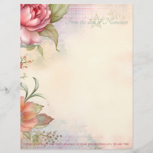 Create Your Own Painted Pink Rose Mystical Floral Custom Letterhead