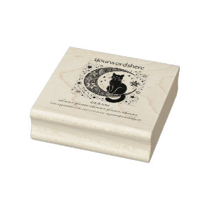 Create Your Own Paisley Crescent Moon Black Cat Rubber Stamp