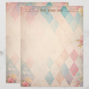 Create Your Own Pastel Harlequin Grunge Floral Custom Letterhead