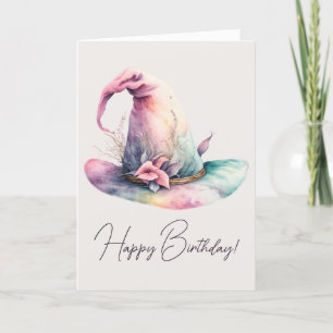 Create Your Own Pastel Rainbow Witch Hat Leaves Holiday Card