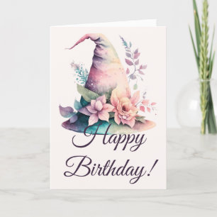 Create Your Own Pastel Rainbow Witch Hat Roses Holiday Card