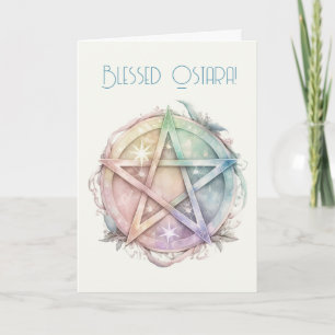Create Your Own Pastel Starry Rainbow Pentacle Holiday Card
