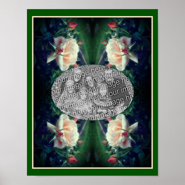 Create Your Own Peach Rose And Buds Frame Poster (Front)